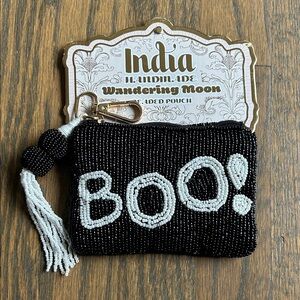 “BOO” Beaded Black Pouch with Ghost Design